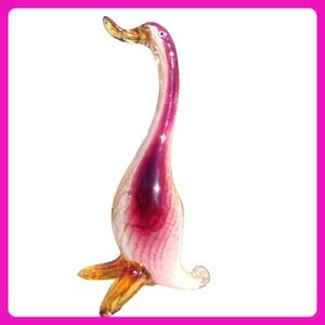 LARGE 13" J.I. Co Italian Glass Duck Hand Made Italy Pink Gold Filigrana Murano